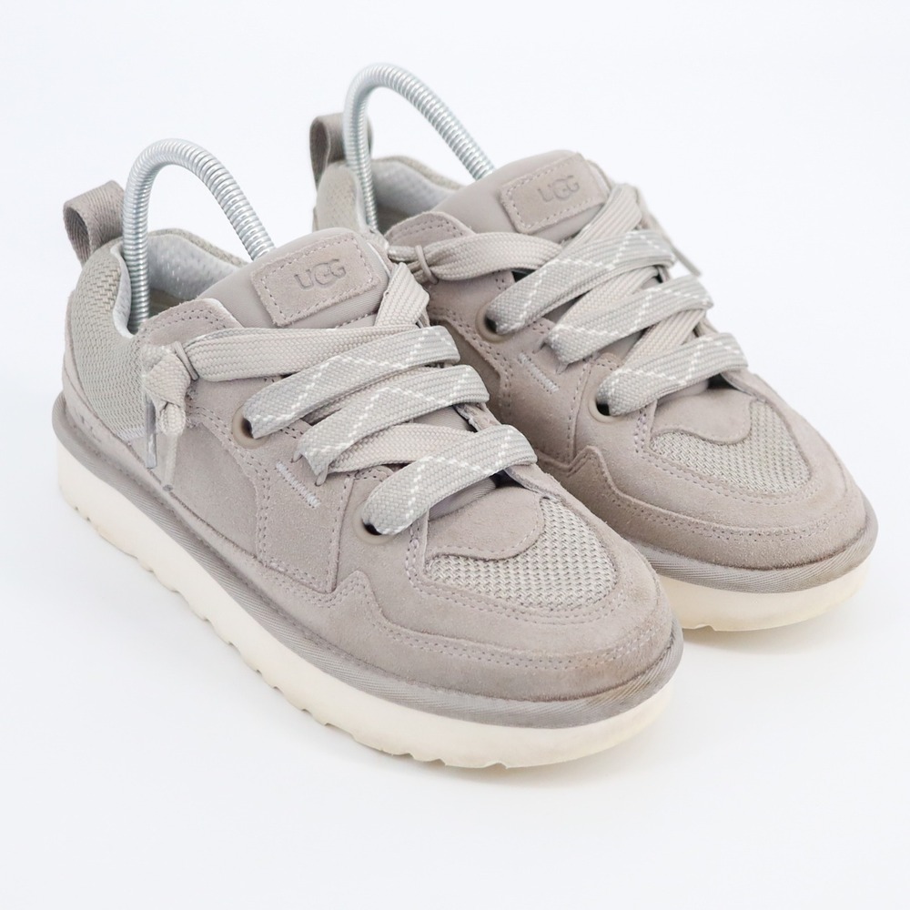 UGG Lo Lowmel Sneaker Womens 8 Grey Suede Mesh Platform Chunky Lace Up Shoes